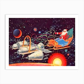 Santa In Space, Soviet Holiday Poster Art Print