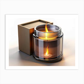 Candle In A Glass Jar With A Wooden Box Art Print