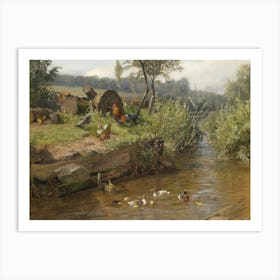 Vintage Painting Pond With Ducks Art Print