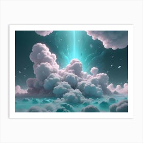 A Digital Painting Of A Dramatic Scene With A Burst Of Turquoise Light Erupting From A Cloud Art Print