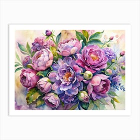 Watercolor Illustration Of A Bouquet Of Purple And Pink Flowers Art Print