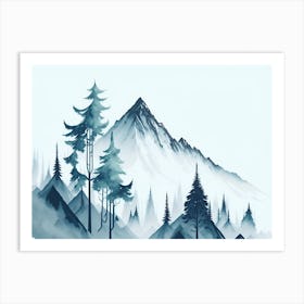 Mountain And Forest In Minimalist Watercolor Horizontal Composition 112 Art Print