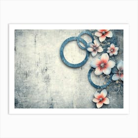 3d Circles and Flowers on Grunge Art Print