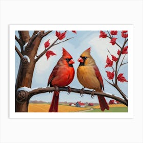 Cardinals on a Branch Art Print