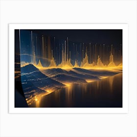 A 3d Rendering Of A City Skyline At Night Art Print