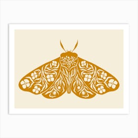 Folk Art Moth 04 - Mango Art Print