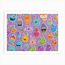 Collection Of Colorful, Cartoonish Monsters With Playful Expressions Art Print