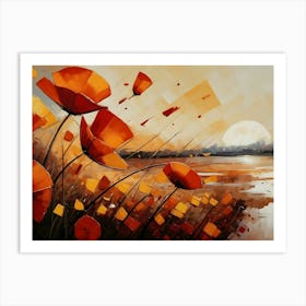 Poppies By The Lake at sunset Art Print