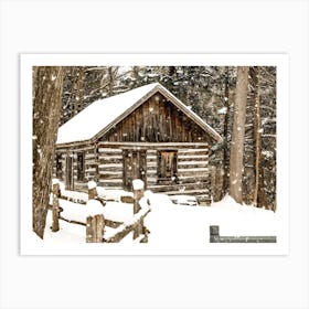 Winter Log Cabin Art Print