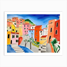 Cinque Terre Italy Cute Watercolour Illustration 3 Art Print