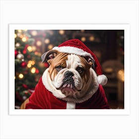 Funny English Bulldog Santa portrait Art Print