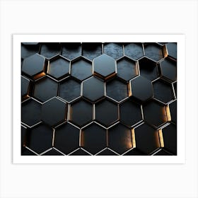 Elegant Seamless Pattern Black 3d Hexagonal Geometric Shape Art Print