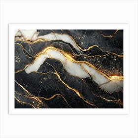 The Texture Of Black And White Marble With Gold Veins Art Print