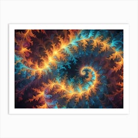 Abstract Image Featuring Intricate Swirling Patterns In Shades Of Orange, Blue, And Red, Reminiscent Of Frost Or Delicate Foliage 1 Art Print