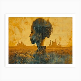 Temporal Resonances: A Conceptual Art Collection. Woman In A Field Art Print