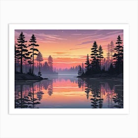 Sunset In The Forest Art Print