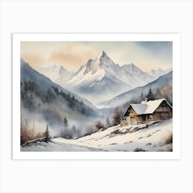 Vintage Muted Winter Mountain Landscape (9) 1 Art Print