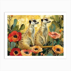 Floral Animal Illustration Meerkat 2 Art Print