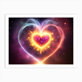 A Colorful Glowing Heart On A Dark Background Horizontal Composition 1 Art Print