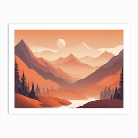 Misty mountains horizontal background in orange tone 118 Art Print