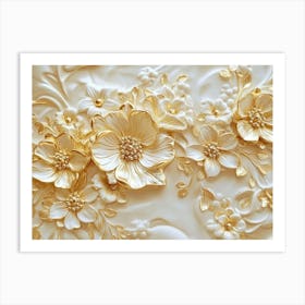 3d Gold Marble Floral Art Print