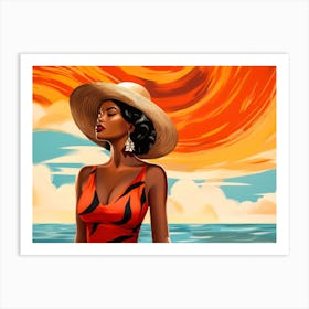 Illustration of an African American woman at the beach 71 Art Print