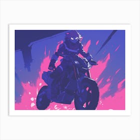 Cyberpunk Biker Girl | Neon Glitch Art Art Print