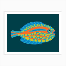 TROPICAL ZONE Spotted Coral Reef Fish Undersea Ocean Sea Creatures in Bright Colours on Dark Teal Blue Art Print