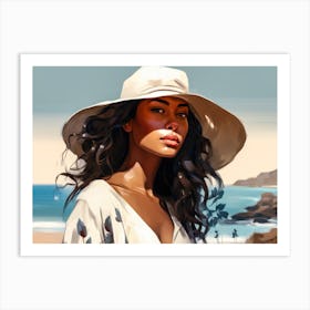 Illustration of an African American woman at the beach 64 Art Print