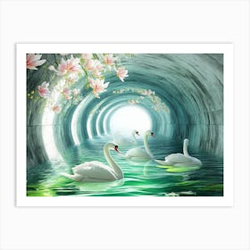 Swans And Fish In A Tunnel Art Print