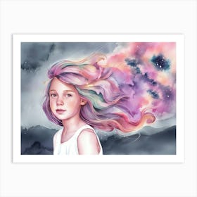 Girl With Colorful Hair Art Print