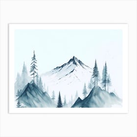 Mountain And Forest In Minimalist Watercolor Horizontal Composition 244 Art Print