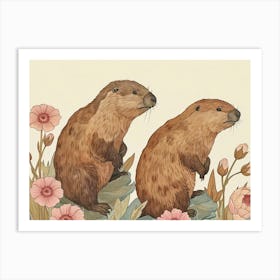 Floral Animal Illustration Beaver 3 Art Print