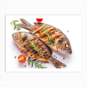 Grilled Fish On White Background 4 Art Print