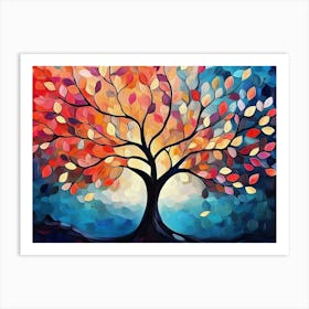 3D Colorful Tree with Vibrant Leaves Hanging Branches 1 Art Print