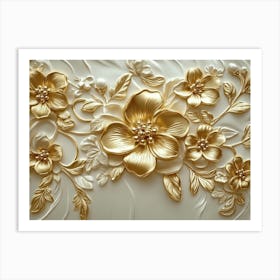 3d Gold Relief Floral 11 Art Print