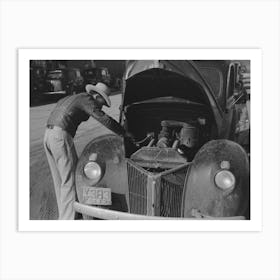 Farmer Working On His Car While He Is In Town, Eufaula, Oklahoma By Russell Lee Art Print