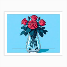 Red Roses In A Vase Art Print