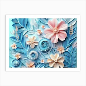 3d Modern Artwork Painting Abstraction Art With Pastel Tropical Plants And Flower Branches With Illustration 1 Art Print