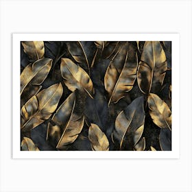 Grunge Bronze Banana Leaves Palm Tropical Exotic Seamless Pattern Hand Drawn Dark Vintage 1 Art Print