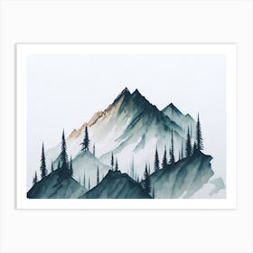 Mountain And Forest In Minimalist Watercolor Horizontal Composition 94 Art Print