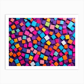 Abstract Pattern Of Colorful Squares Scattered Across A Purple Background, Creating A Playful And Vibrant Visual Effect 1 Art Print