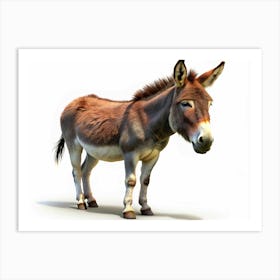 Brown Donkey Standing Isolated On White Background Art Print