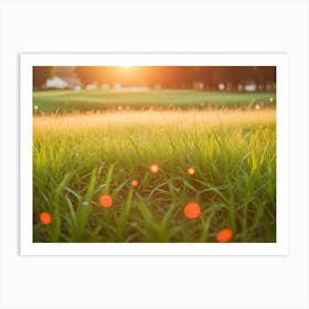 A Close Up Shot Of A Field Of Lush Green Grass With Dew Drops Art Print