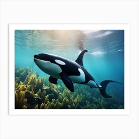 Underwater Realistic Orca Whale With Ocean Plants Art Print