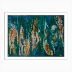 Living Room Wall Art, Autumnal Abstract with Blue Art Print