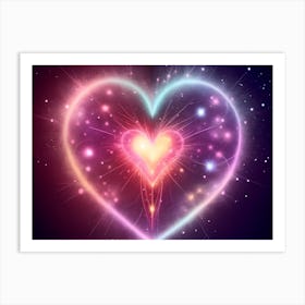 A Colorful Glowing Heart On A Dark Background Horizontal Composition 46 Art Print