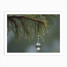 Raindrop On A Pine Branch Nature Art Print