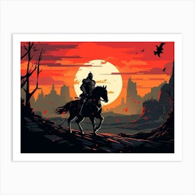 Knight On Horseback At Sunset 1 Art Print Art Print