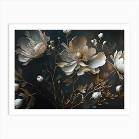 White Flowers On A Black Background Art Print